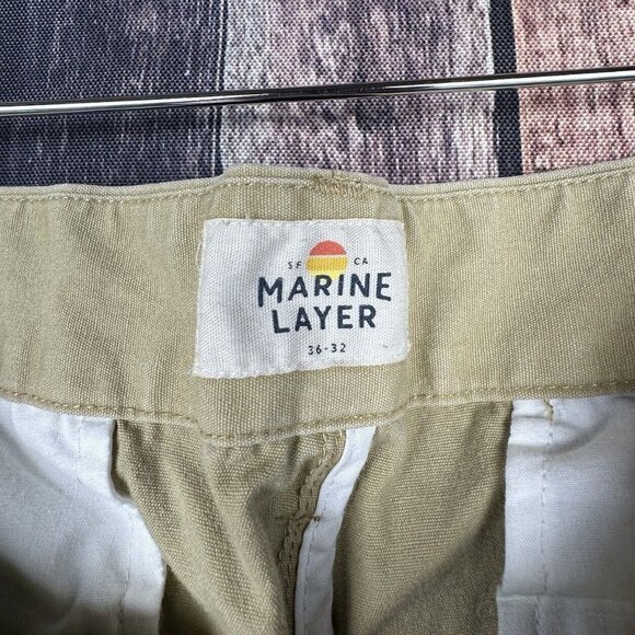 Marine Layer Pants Mens 36x32 (35x31) Tan Khaki Cotton Straight Button Fly Chino - Picture 4 of 14